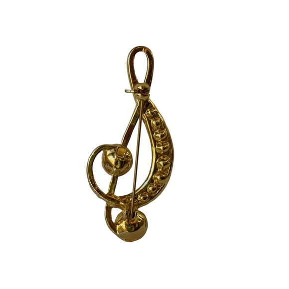 1990s Gold Plate White Rhinestone Music Treble Clef Music Note Musical Brooch - Picture 2 of 3